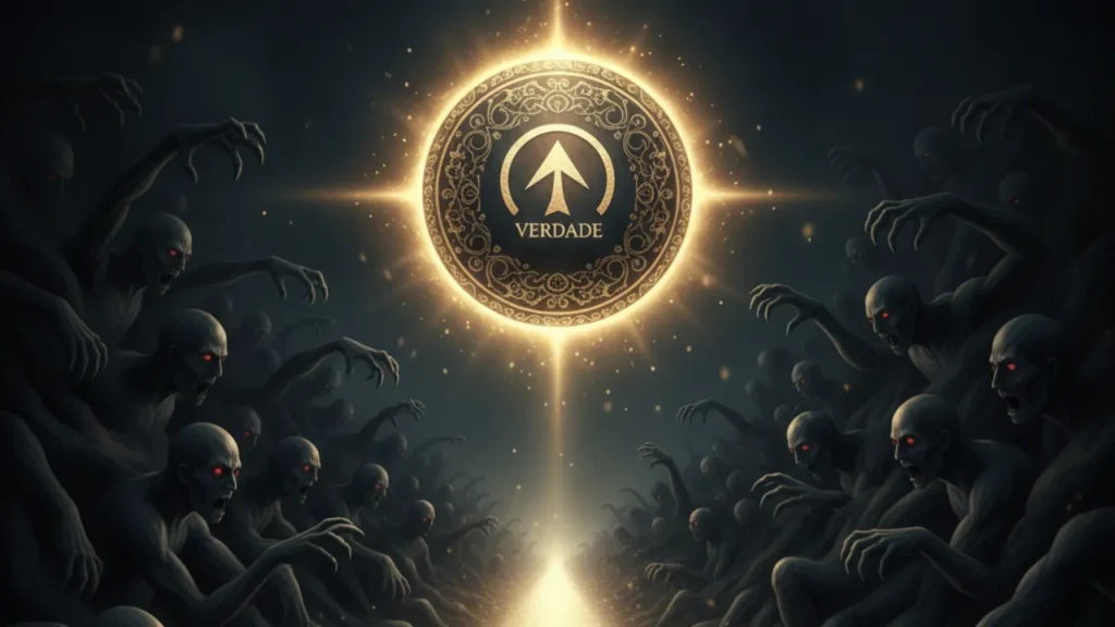 Uma estrada estreita e iluminada 